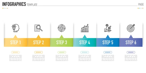 Altı adım, süreç, seçenek, renkli dikdörtgen, kare, simgeler, etiket, not, satılık slayt, akış şeması, iş akışı, web akışı için minimal, modern biçim içeren dikdörtgen kağıt origami bilgi şablonu veya ögesi