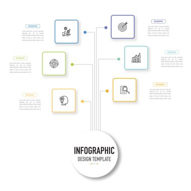 6 adım, süreç, seçenek, renkli dikdörtgen, kare, simgeler, kağıt origami, daire, satılık slayt için düğme, iş akışı minimal modern stile sahip dikdörtgen zihin haritası bilgi şablonu veya ögesi