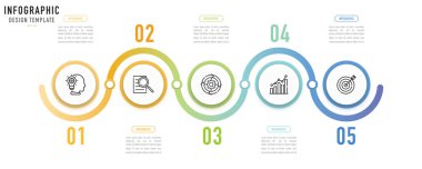 5 adım, süreç, seçenek, renkli daire, düğme, kağıt origami, sayı, satılık slayt, zamanlama, ajanda, akış şeması, iş akışı, web için minimal biçim içeren dairesel eğri bilgi şablonu veya ögesi