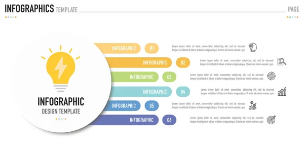6 adım, süreç, seçenek, renkli çubuk, dikdörtgen, daire, ampul, dikey kurşun, asgari, modern satılış biçimi, akış çizelgesi,
