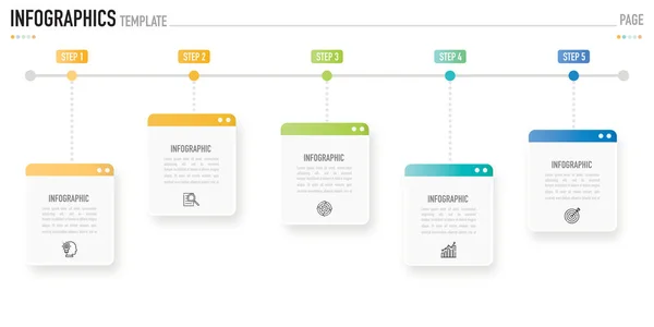 5 adım, süreç, seçenek, renkli dikdörtgen, kare, ok, not, etiket, etiket, satılık slayt, zamanlama, planlayıcı, web, broşür için minimal, modern biçim