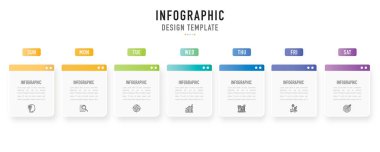 7 gün, adım, süreç, seçenek, renkli dikdörtgen, kare, etiket, not, satılık slayt, ajanda, planlayıcı, takvim iş akışı için minimal biçim