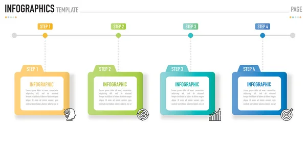 4 adım, süreç, seçenek, renkli dikdörtgen düğmesi, etiket, simgeler, kağıt origami, satılık akış çizelgesi için minimal ve modern biçime sahip yatay zihin haritası bilgi şablonu veya ögesi