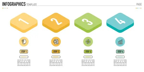 4 adım, süreç, seçenek, renkli dikdörtgen, bar, sütun, ok, minimal biçim, slayt içeren dikdörtgen izometrik bilgi şablonu veya ögesi