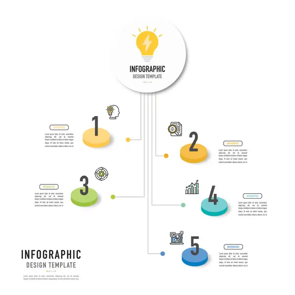 5 adım, süreç, seçenek, renkli çember, dikdörtgen, etiket, simgeler, düğme, ince çizgi, satılık slayt, akış şeması, iş akışı için en az modern biçim içeren dairesel zihin haritası bilgi şablonu veya ögesi