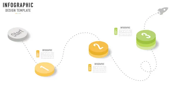 Dairesel izometrik bilgi şablonu veya 3 adım, süreç, seçenek, renkli çember, bar, sütun, ok, minimal biçim, slayt