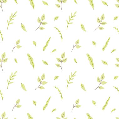 Dalları ve yaprakları kusursuz. Tekstil, duvar kağıdı, ambalaj kağıdı için düz stil deseni. Vektör illüstrasyonu. 