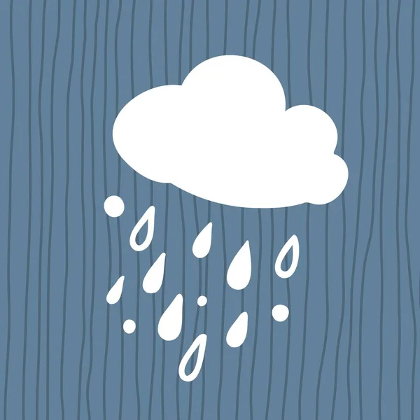 青い背景に雨滴の白い雲 平型ベクトルイラスト — ストックベクタ