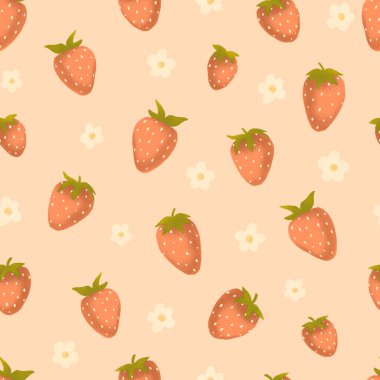 Kusursuz çilek ve çiçek deseni. El yapımı böğürtlen ve çiçek.