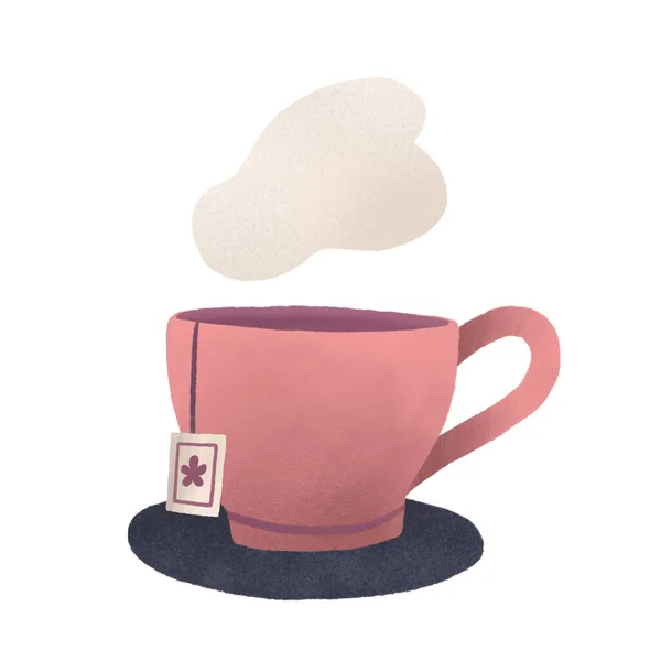 Tasse Beruhigenden Tee Mit Untertasse Und Dampf Vereinzelt Auf Weißem — Stockfoto