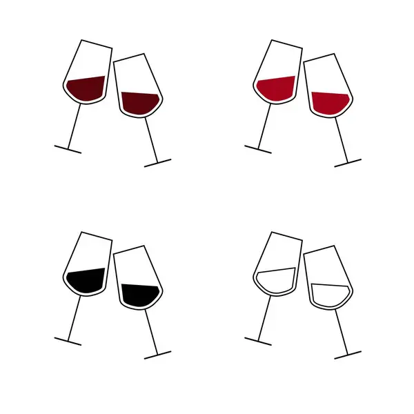 Conjunto Dois Copos Vinho Tinto Ícone Cor Preta Celebre Saúde —  Vetores de Stock