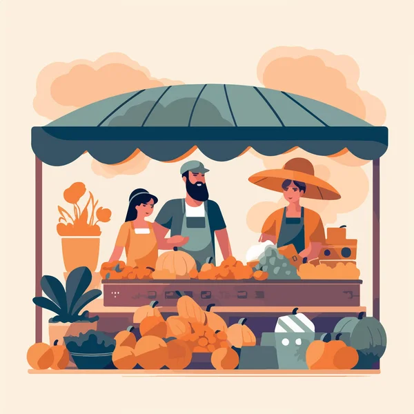 Ilustración Vectorial Estilo Plano Del Mercado Local Vende Verduras Frutas — Archivo Imágenes Vectoriales