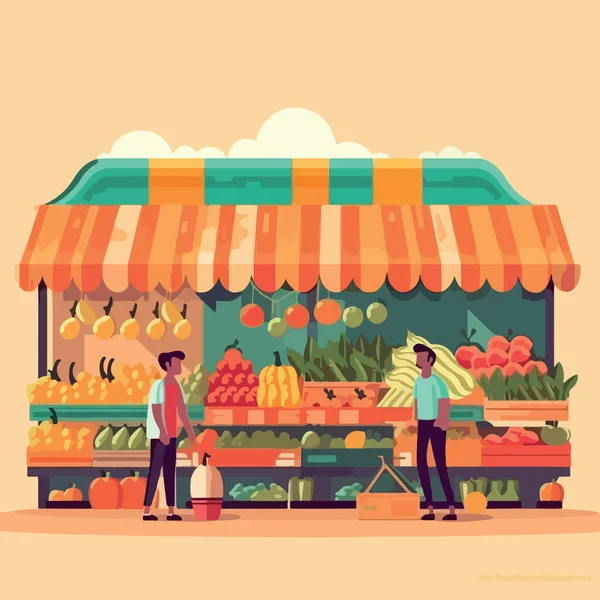 Ilustración Vectorial Estilo Plano Del Mercado Local Vende Verduras Frutas — Archivo Imágenes Vectoriales