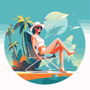 Yaz partisi, tatil ve seyahat konsepti. Minimalist tarzda vektör illüstrasyonu. Vektör illüstrasyonu