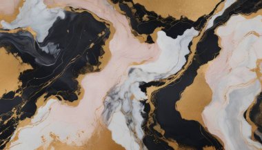 Beyaz aksanlı altın ve siyah bir girdap deseni. Altın ve siyah renkler lüks ve sofistike bir hava yaratır.