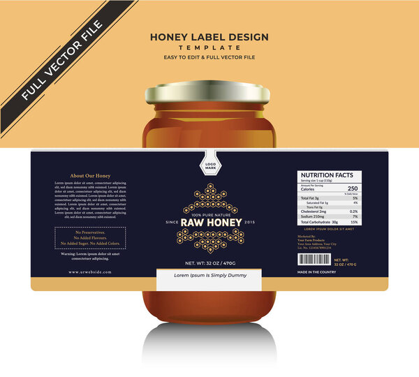 Дизайн медовой этикетки и дизайн меда натуральная чистая медовая пчела этикетка с векторной новой этикеткой меда этикетка этикетка продукта дизайн креативная и современная упаковка золото мед черный этикетка органический мед этикетка дизайн этикетка полный векторный печать готовый файл меда этикетка
