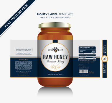 Bal etiketi afiş tasarımı bal tasarımı bal arısı kavanozu etiketi yaratıcı ürün paketleme fikri, beyaz arka plan sağlıklı organik gıda ürünü siyah etiket.