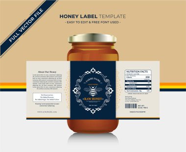 Bal etiketi afiş tasarımı bal tasarımı bal arısı kavanozu etiketi yaratıcı ürün paketleme fikri, beyaz arka plan sağlıklı organik gıda ürünü siyah etiket.