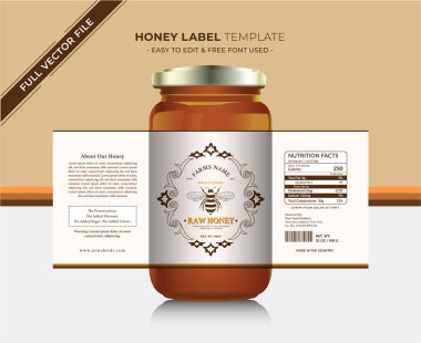 Bal etiketi afiş tasarımı bal tasarımı bal arısı kavanozu etiketi yaratıcı ürün paketleme fikri, beyaz arka plan sağlıklı organik gıda ürünü siyah etiket.