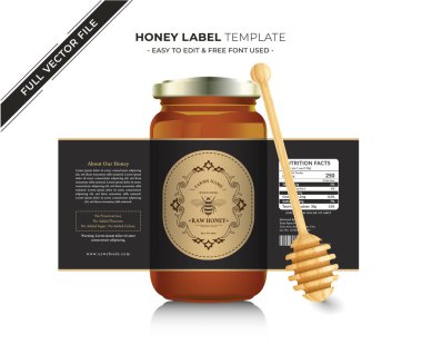 Bal etiketi afiş tasarımı bal tasarımı bal arısı kavanozu etiketi yaratıcı ürün paketleme fikri, beyaz arka plan sağlıklı organik gıda ürünü siyah etiket.