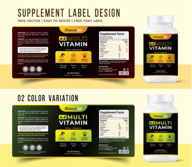 Gıda takviyesi vitaminleri, ilaçlar, sağlık ürünleri için minimal ambalaj ve siyah etiketler tasarlayın.