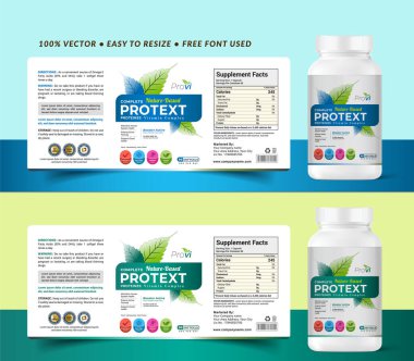 Modern, yuvarlak şekilli, rengarenk tasarım. Sağlıklı gıda takviyesi ilaç şişesi kavanozu ve kese çantası gıda ambalajlama etiketi için..