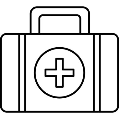 İlk yardım çantası simgesi. Beyaz arkaplanda izole edilmiş web tasarımı için tıbbi yardım kiti vektör simgesi
