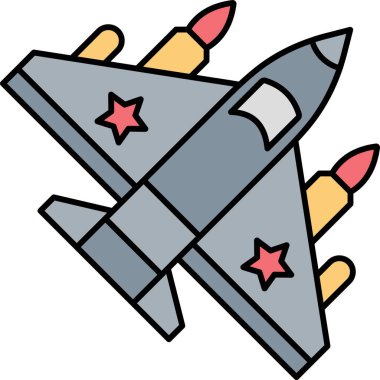 Savaş Jet Simgesi Doldurma Tarzı Askeri Uçak ve Hava Kuvvetleri Sembolü