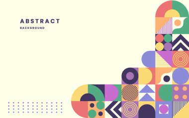 Renkli neo geometrik poster. Geometrik şekilli ızgara, geometri grafikleri. Modern soyut tanıtım şablonu. Neo geometrik şablon posteri. Resim vektörü 10 eps.