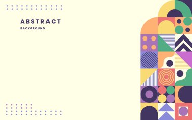 Renkli neo geometrik poster. Geometrik şekilli ızgara, geometri grafikleri. Modern soyut tanıtım şablonu. Neo geometrik şablon posteri. Resim vektörü 10 eps.