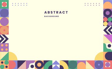 Renkli neo geometrik poster. Geometrik şekilli ızgara, geometri grafikleri. Modern soyut tanıtım şablonu. Neo geometrik şablon posteri. Resim vektörü 10 eps.