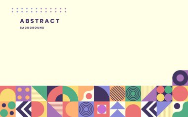 Renkli neo geometrik poster. Geometrik şekilli ızgara, geometri grafikleri. Modern soyut tanıtım şablonu. Neo geometrik şablon posteri. Resim vektörü 10 eps.