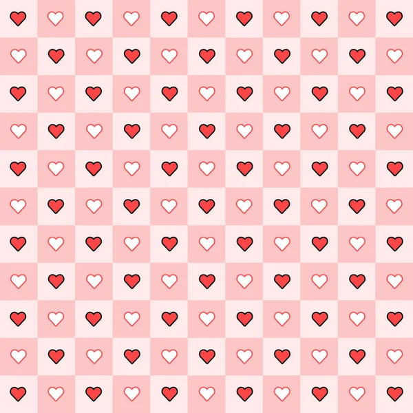 情人节糖果心和粉红白色格子花图案 心脏检查设计无缝图案 图例向量10 Eps — 图库矢量图片