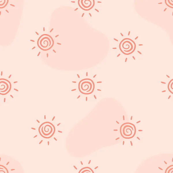 太阳无缝图案 粉红的太阳图案设计简单 背景粉红最少 手绘现代涂鸦无缝图案 现代元素 说明向量10 Eps — 图库矢量图片