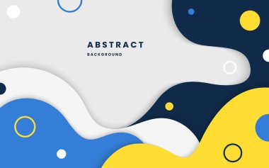 Soyut arkaplan renkli şablon afişi ve geometrik. Mavi, sarı ve beyaz renkli sıvı şekilli tasarım. Modern şekiller. Görüntü vektörü 10 eps.