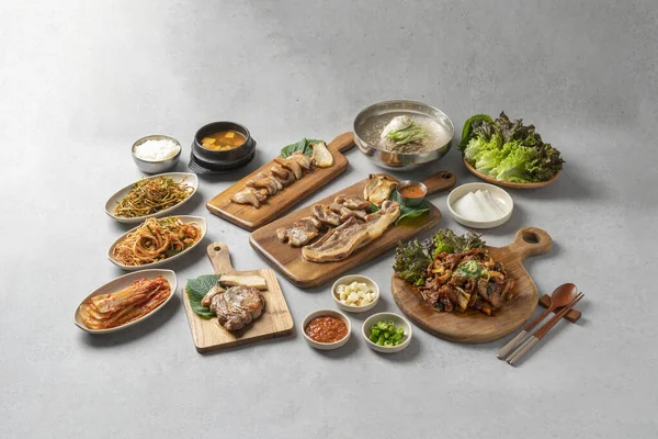 stock image Korean food stir-fried meat set meal Refrigerated Pork Belly Grill Set Refrigerated Pork Neck Grilled Set