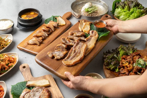豚肉のベリーグリルセット 韓国料理 — ストック写真