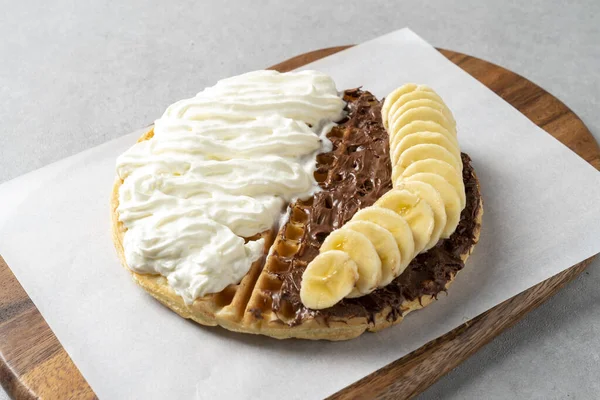 Koreaanse Stijl Food Cafe Banana Nutella Wafels — Stockfoto