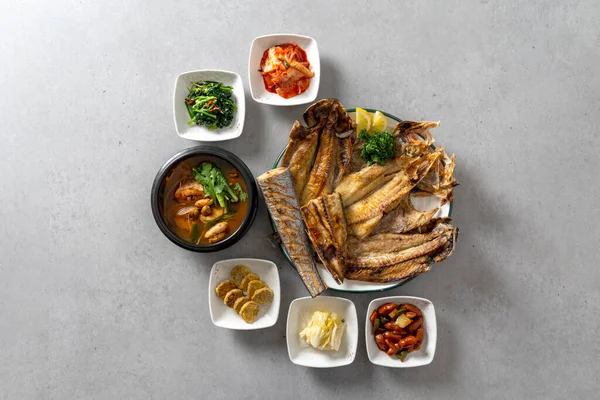 Korean food dish Rolled omelet, grilled fish, grilled mackerel, side dish