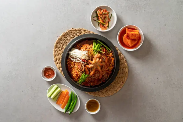 Korean food dish Steamed pork spine seasoning soup seafood
