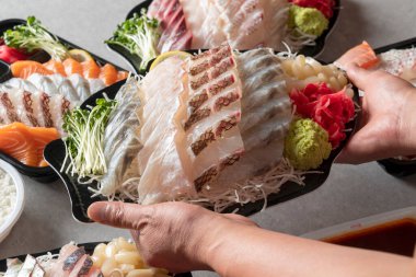 Sashimi, at, uskumru, yassı balık, somon, sashimi, mevsimlik, saşimi