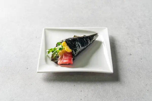 Soft tofu, shrimp, poke, avocado, temaki, raw tuna, salmon sashimi