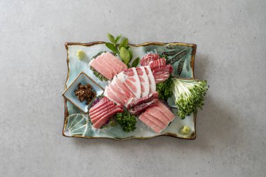 Ton balığı, ton balığı, sashimi, göbek yağı, göbek yağı, suşi Kore yemeği.