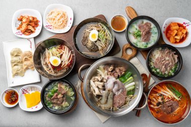 Galbi-tang, Seolleong-tang, Naju-gom-tang, Yukgaejang, Bibim-myeon, Cold Noodles, Cold Noodles, Kore yemeği, Beef Galbi ahtapot karides, Sogal-nak-sae hot pot, Son Mandu, Dumpling, Dumpling