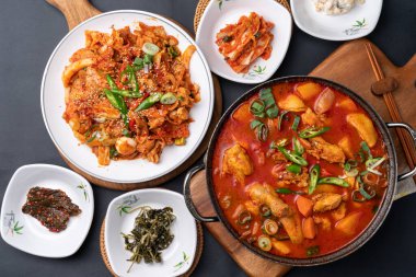 Bibimbap, Korean food, braised spicy chicken, braised spicy chicken, budae jjigae, stir-fried spicy pork, pork, food, meal, dinner, dish, vegetable, pan, meat, healthy, cuisine, chicken, bowl, clipart