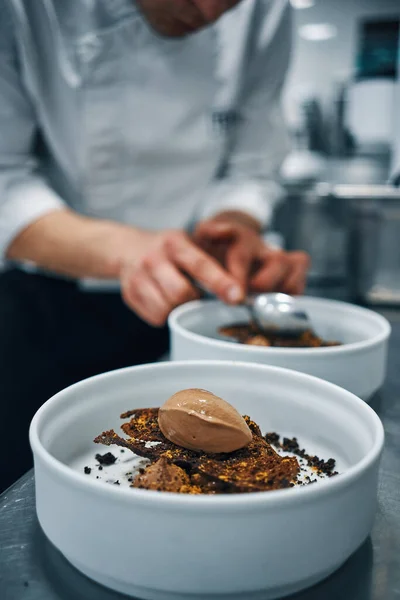 pastry chef preparing chocolate desserts