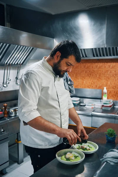 Kock Arbetar Ett Professionellt Kök Restaurang — Stockfoto