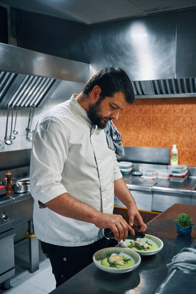 chef working in a professional kitchen, restaurant