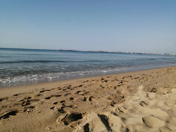 Vista Panoramica Del Mare Calmo Contro Cielo Limpido Spiaggia Mare — Foto Stock