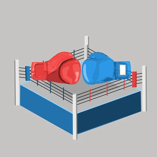 Боксерское Кольцо Между Красными Синими Боксерскими Перчатками Векторная Иллюстрация — стоковый вектор